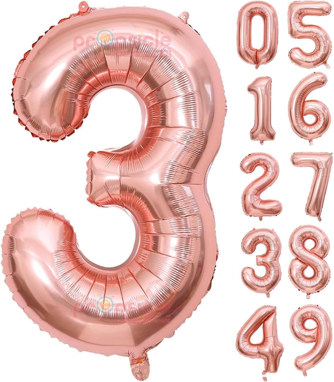 Propsicle 16-Inch Rose Gold Foil Number 3 Helium Balloon - Birthday/Anniversary Decoration