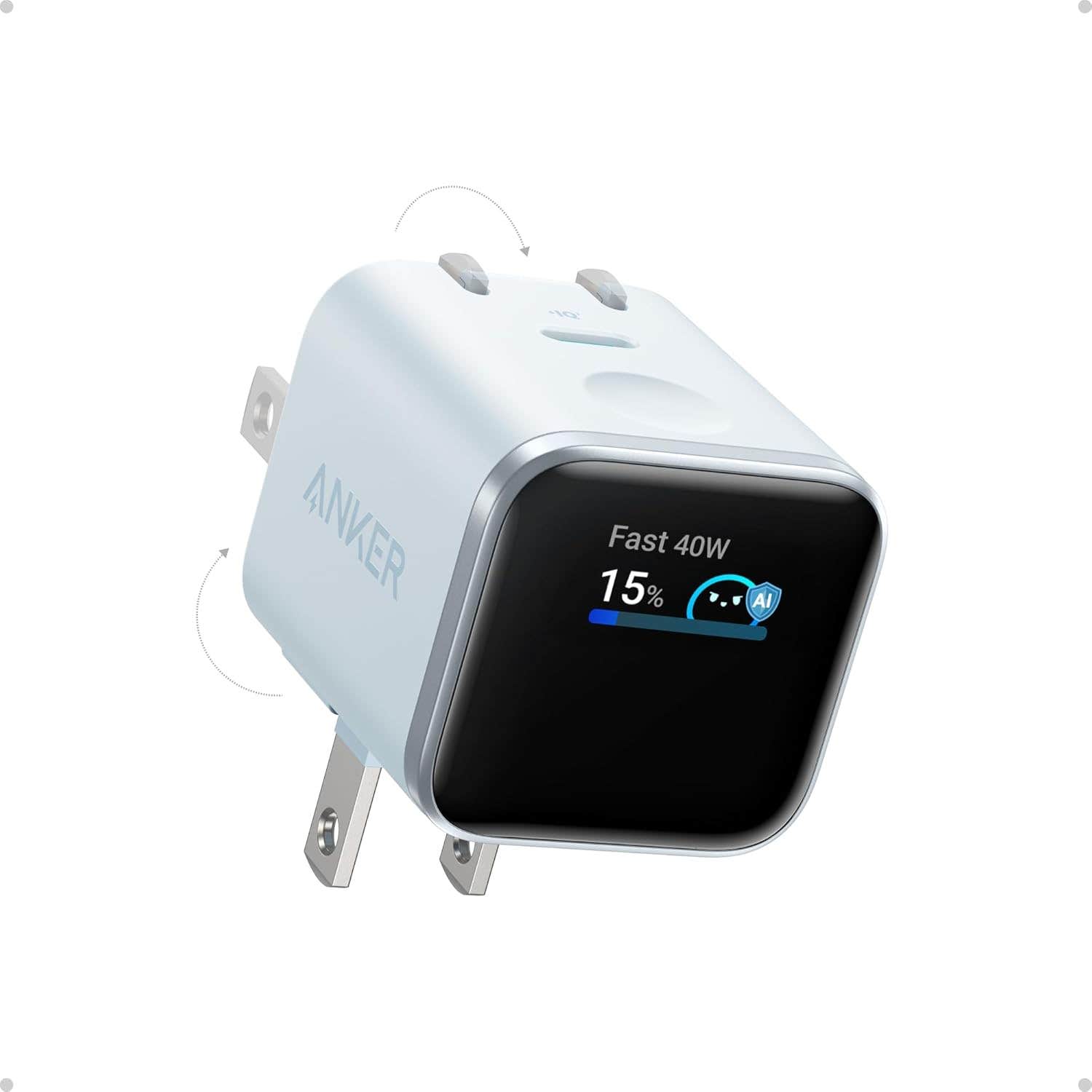 Anker Nano 45W Wall Charger with Smart Display and Foldable Plug - Compatible with iPhone 17, 16, and 15 - White