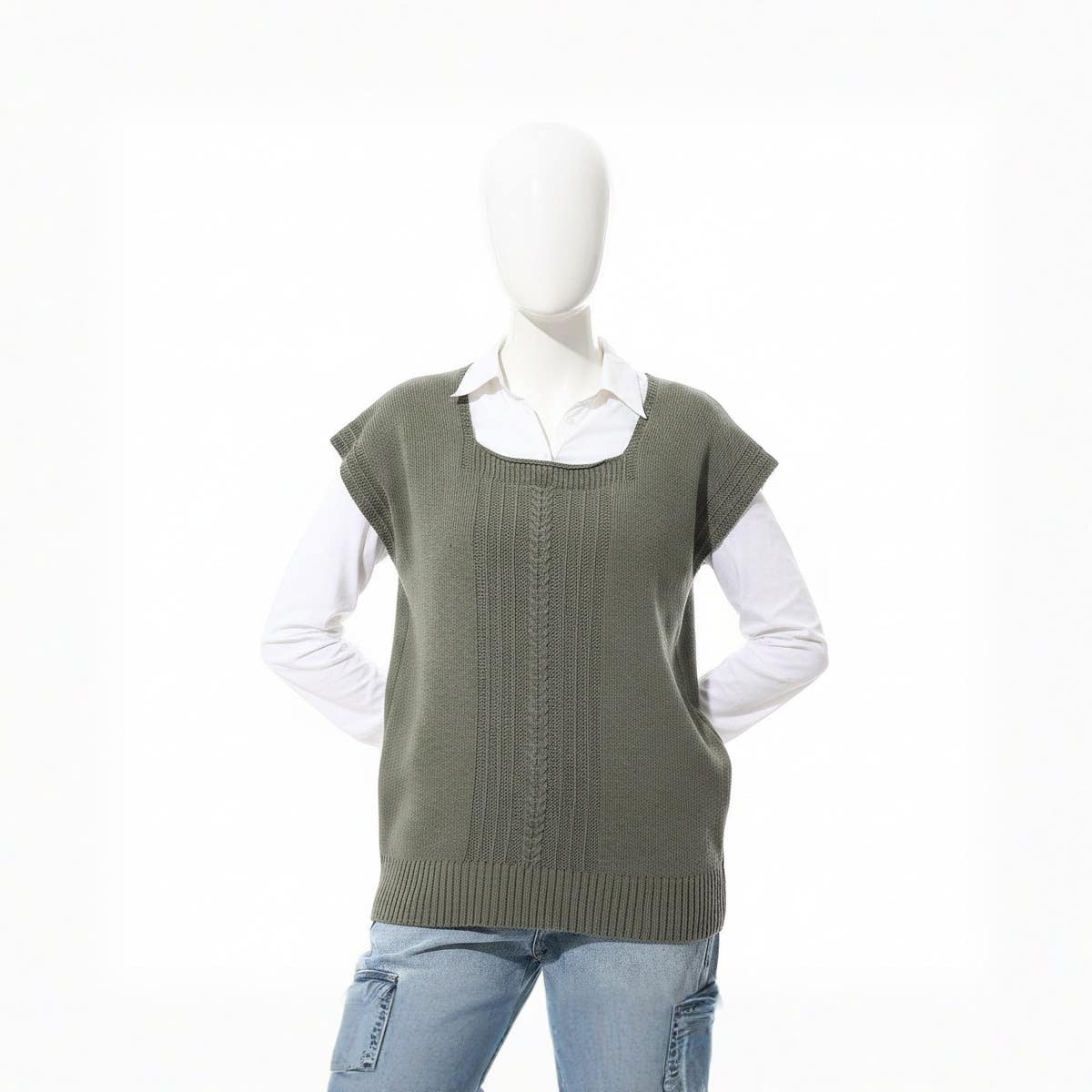 CAESAR Womens Dark Green Wool Vest - Regular Fit - Sleeveless