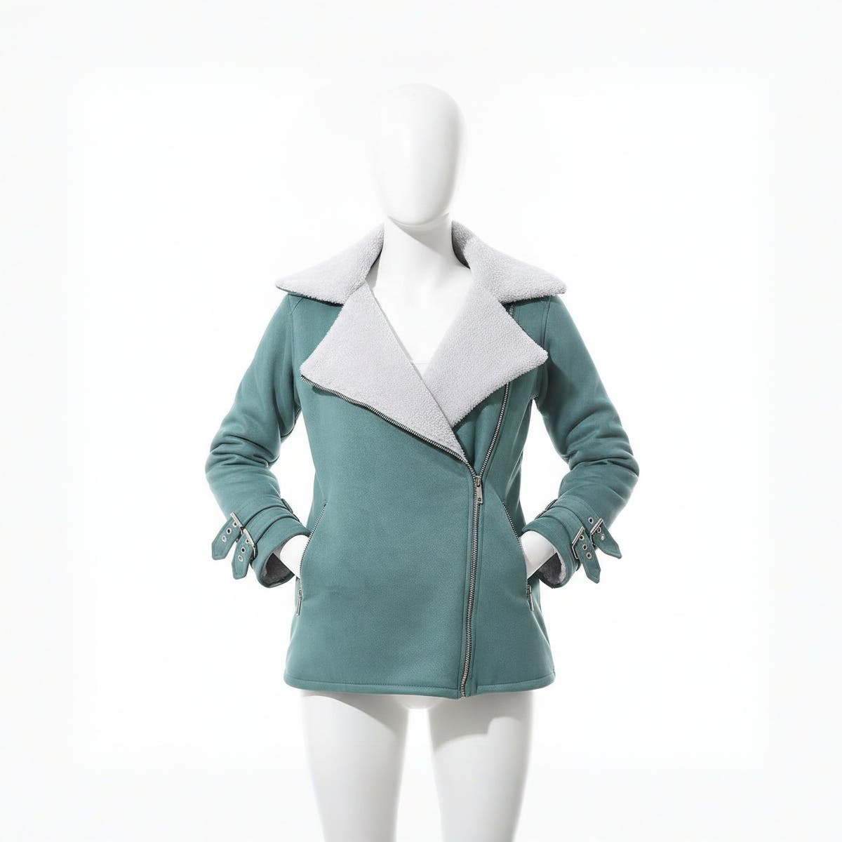 CAESAR Women's Chamois Suede Jacket with Front Pockets -  Light Green
