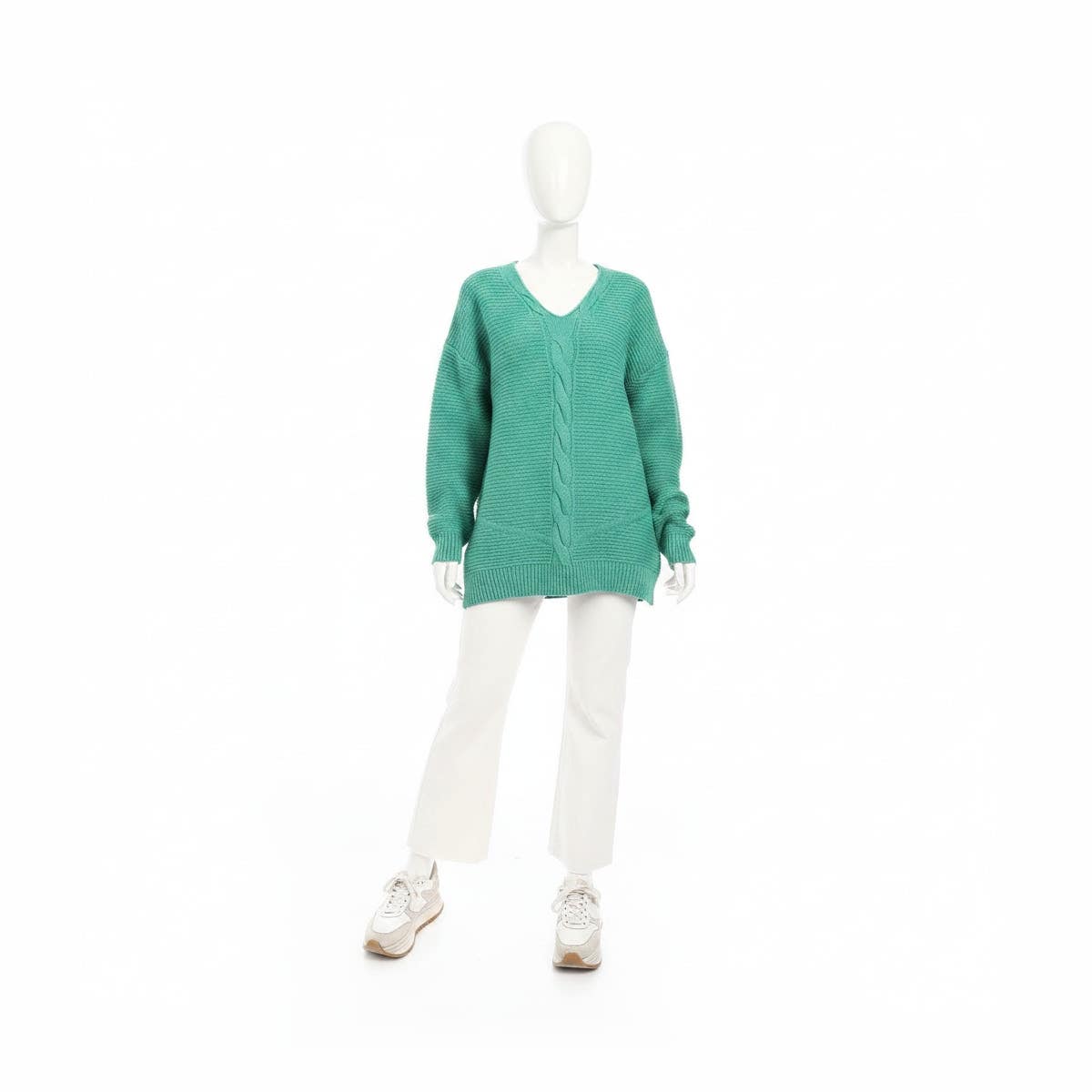 CAESAR Women's Wool Long Pullover with V Neck - Green