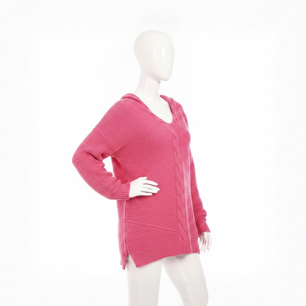 CAESAR Women's Wool V-Neck Long Pullover - Foushia