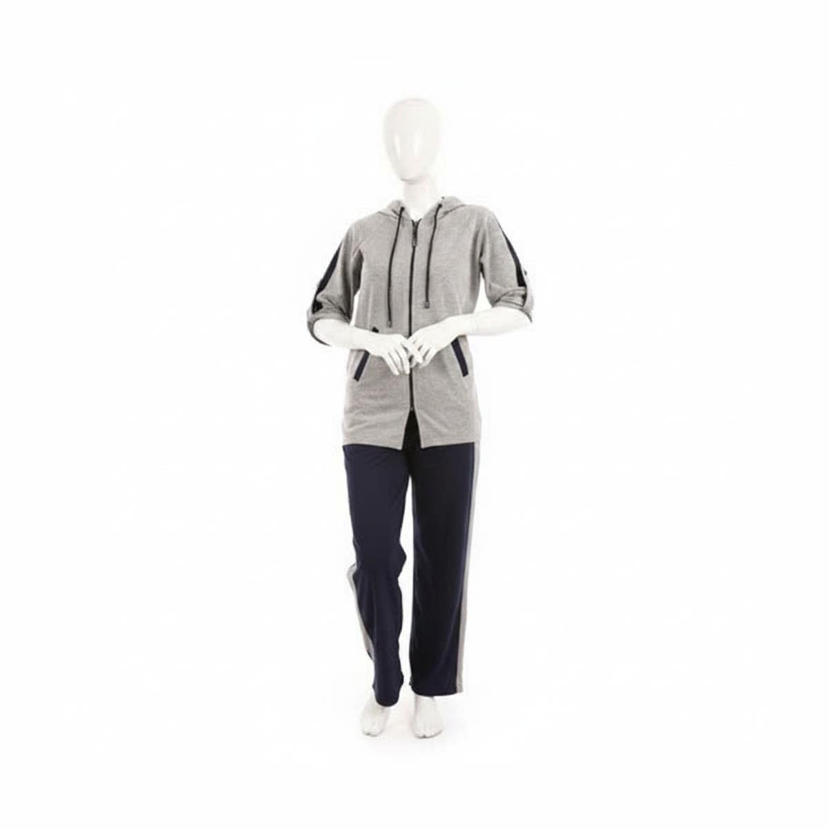 Caesar Lycra Training Suit, Long Zip - Grey Black