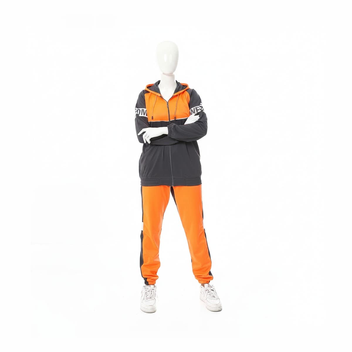 Women Tracksuit Set with Hooded neck - Orange Dark Grey