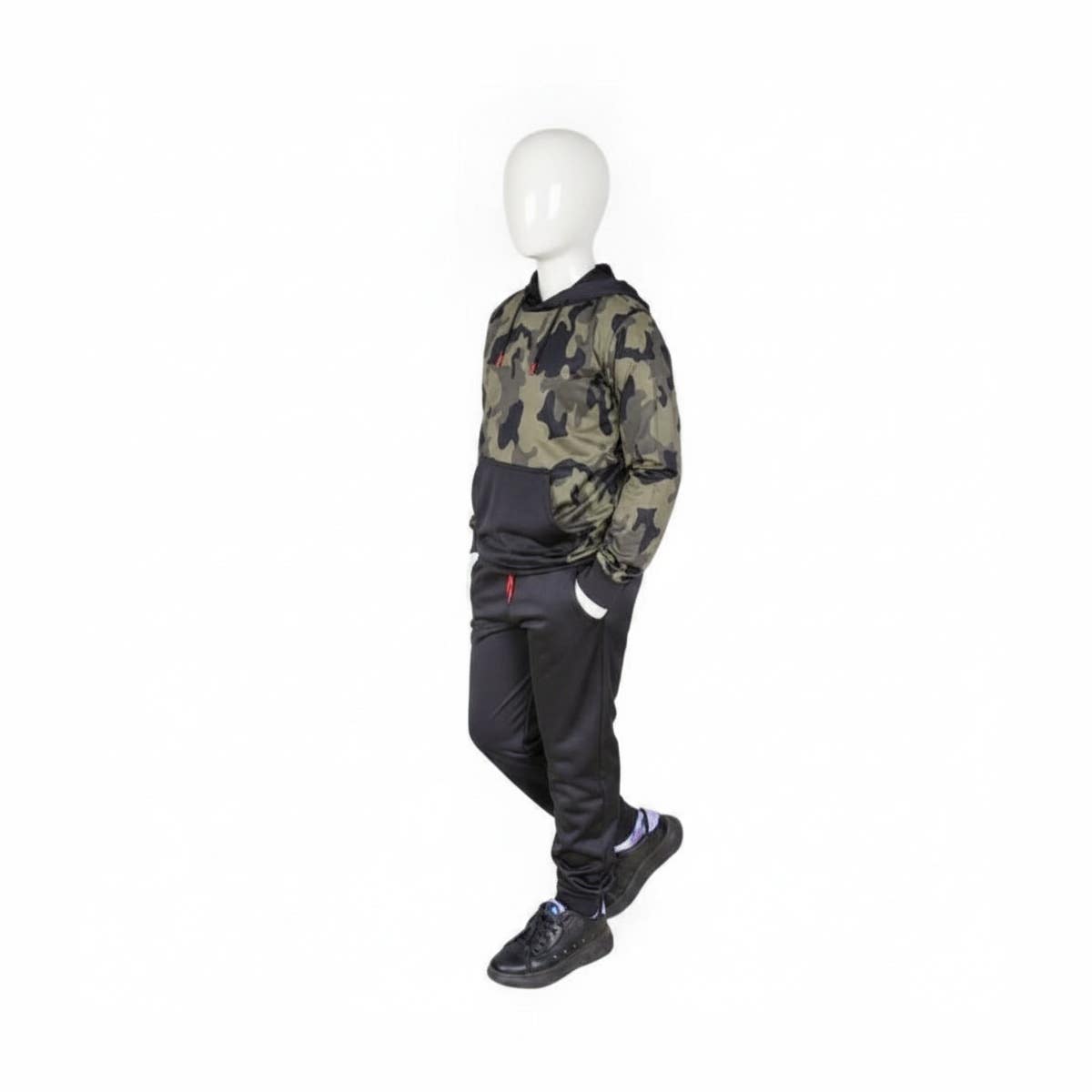 CAESAR Girls Training Suit with Pocket | Black Olive Army | Active Top & Bottom Set