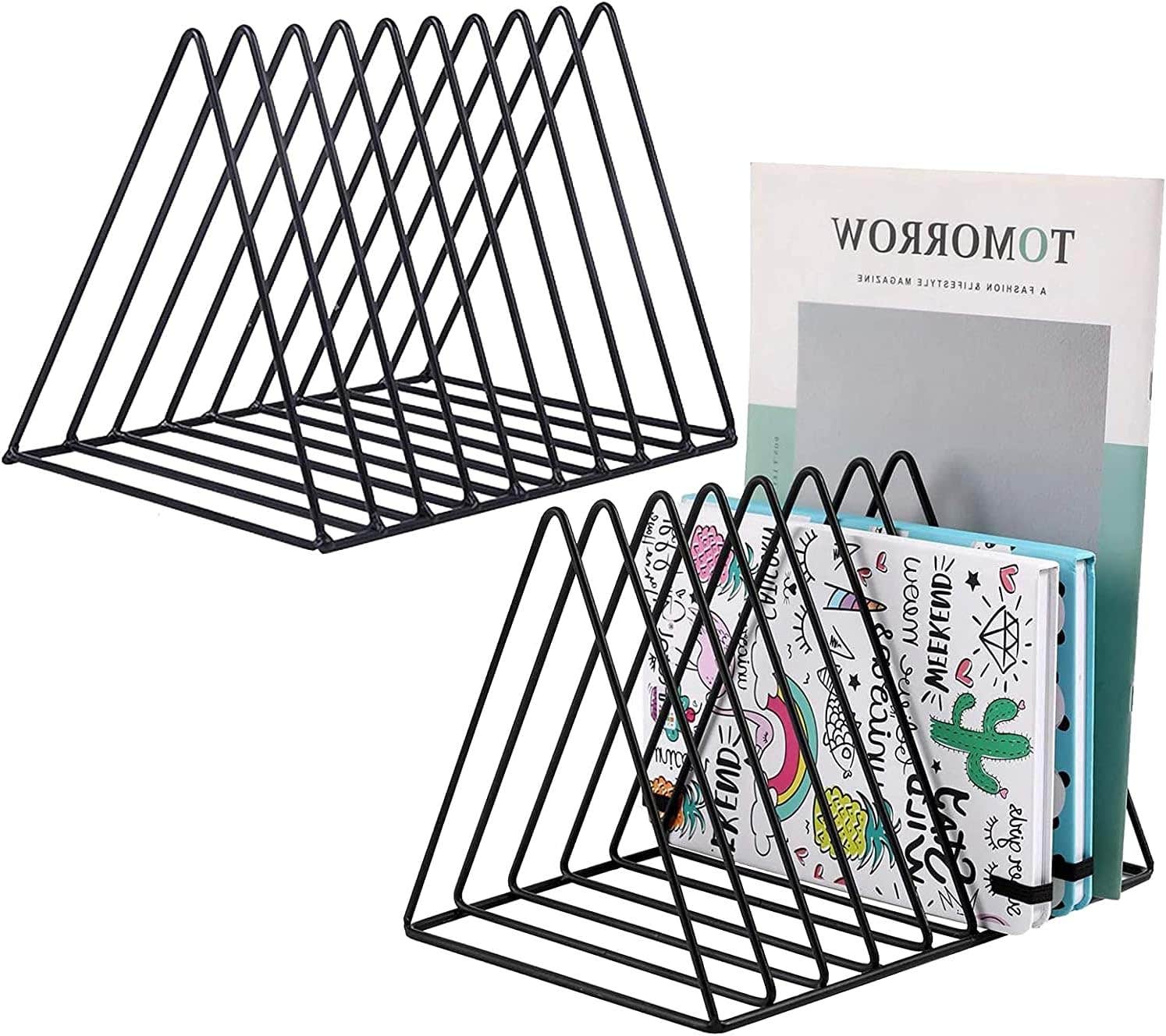 Triangular Metal Wire Desktop Organizer 7 Section ,2 Pack - Black