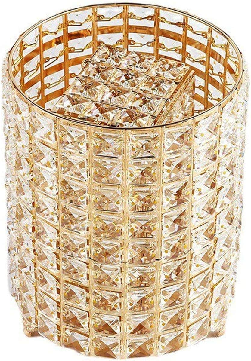 Large Gold Glass Crystal Tissue Box with Basket
