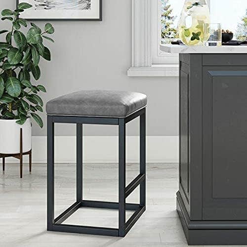 High bar stool with footrest PU leather backless for kitchen cafe dining with thick cushion base durable metal frame for indoor and outdoor use