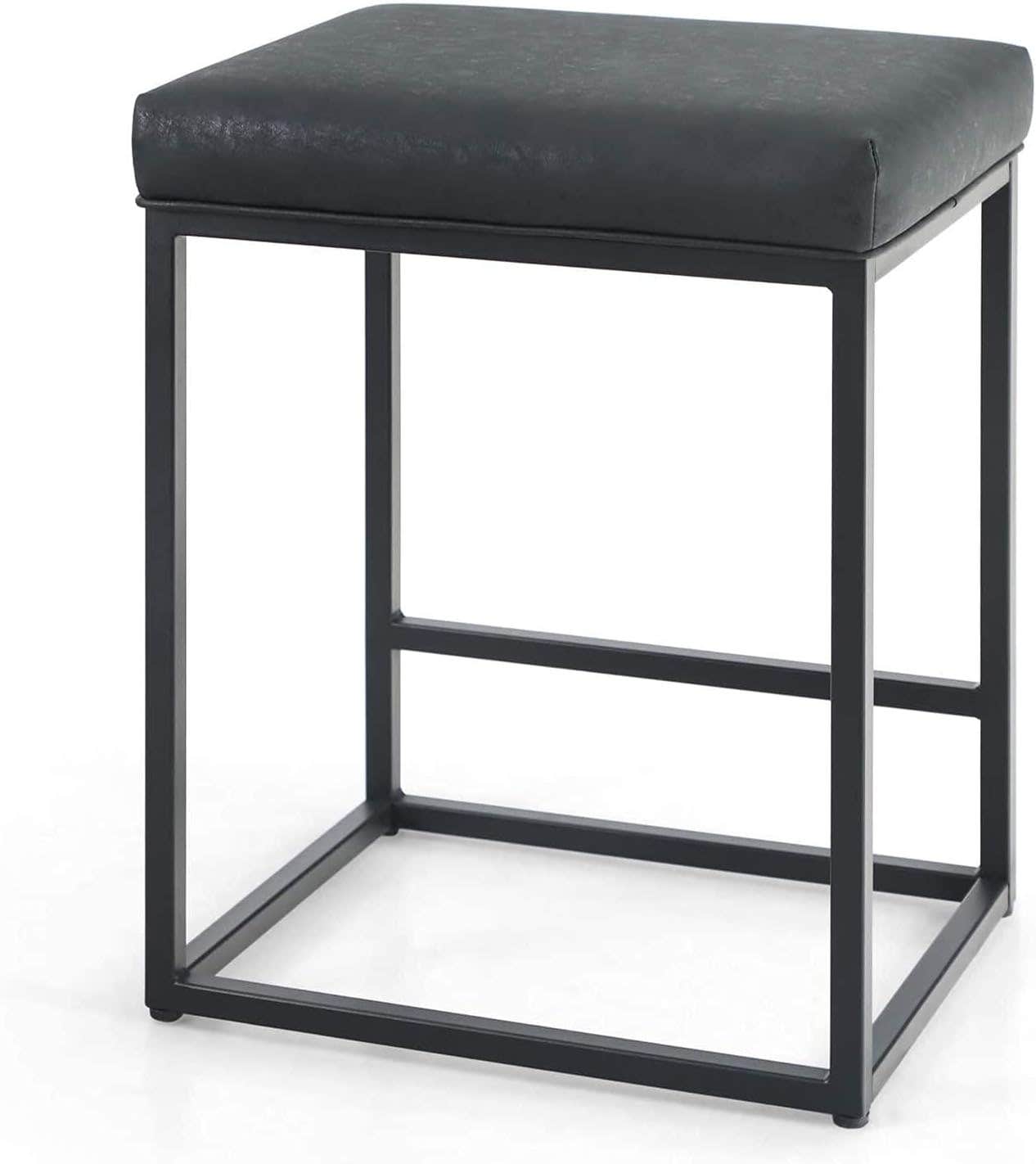 High bar stool with footrest PU leather backless for kitchen cafe dining with thick cushion base durable metal frame for indoor and outdoor use