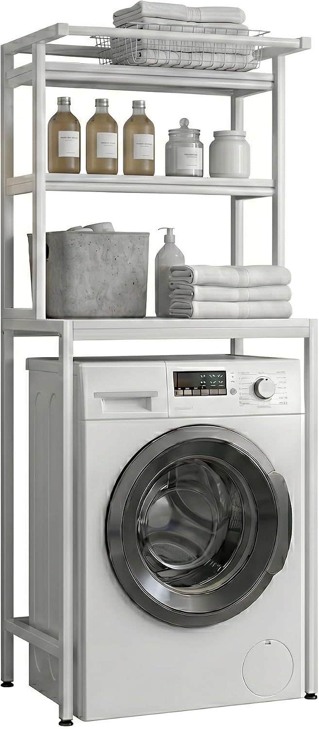 3-Tier Laundry & Bathroom Storage Organizer, Modern Freestanding Over Washing Machine Shelving Unit, Vertical Shelf Stand for Compact Spaces (T2)