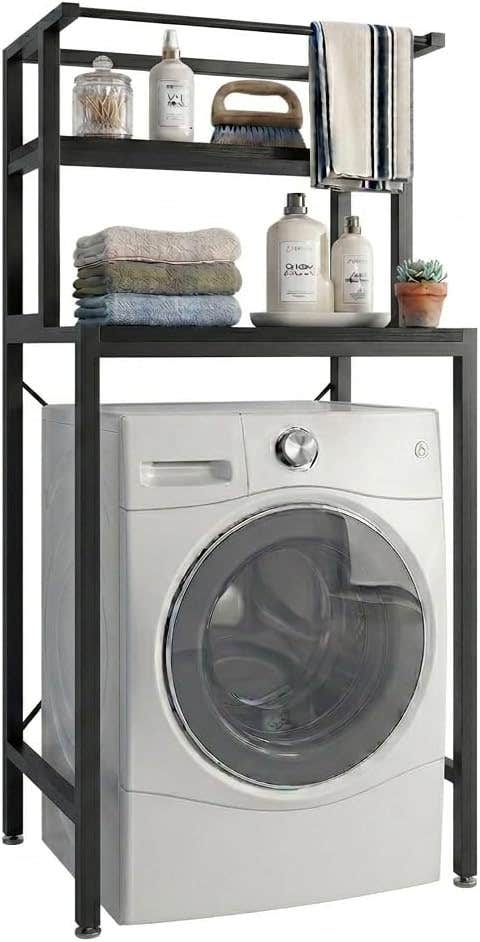 Stellar Stores Modern Bathroom Washing Machine Organizer & Space Saver, Over Washer Tower Stand, Laundry and Bathroom Storage Rack Shelves, Vanity Storage Unit (Color : Black)