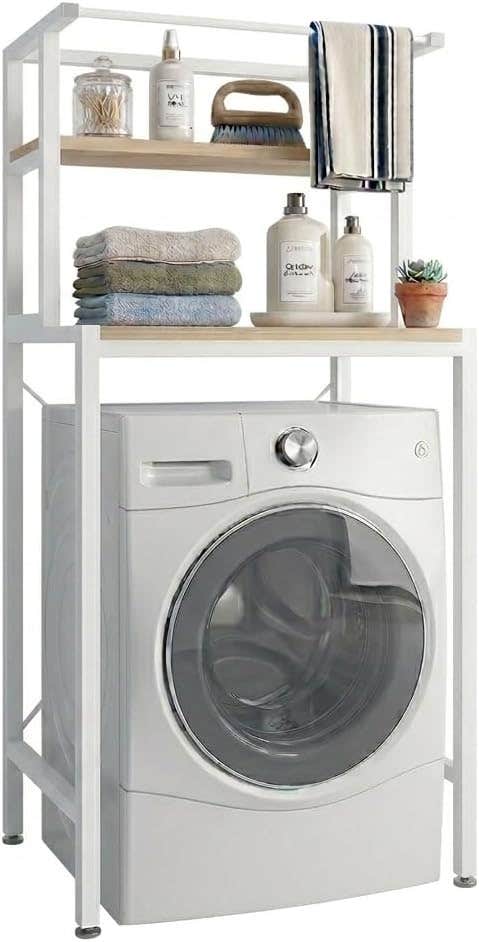 Stellar Stores Modern Bathroom Washing Machine Organizer & Space Saver, Over Washer Tower Stand, Laundry and Bathroom Storage Rack Shelves, Vanity Storage Unit (Color : White)