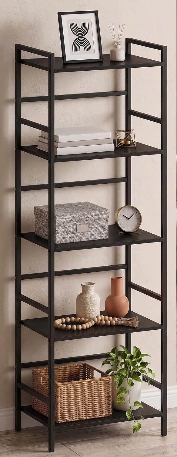 Stellar Stores 5 Tier Bookcase Organizer Freestanding Large Storage Unit Shelf for Living Room, Bedroom, Kitchen, Office, Modern Design (Color Black)