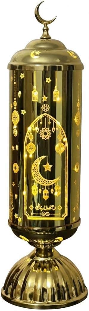 Golden Glass & Metal Ramadan Lantern with LED Lighting - Luxurious Design, Home Decoration for Ramadan - Large