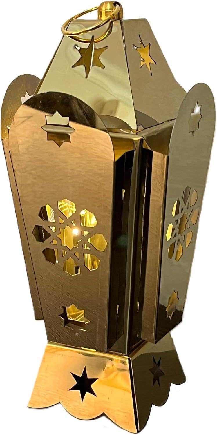 Golden Stainless Steel Ramadan Lantern with LED Light - Modern Design