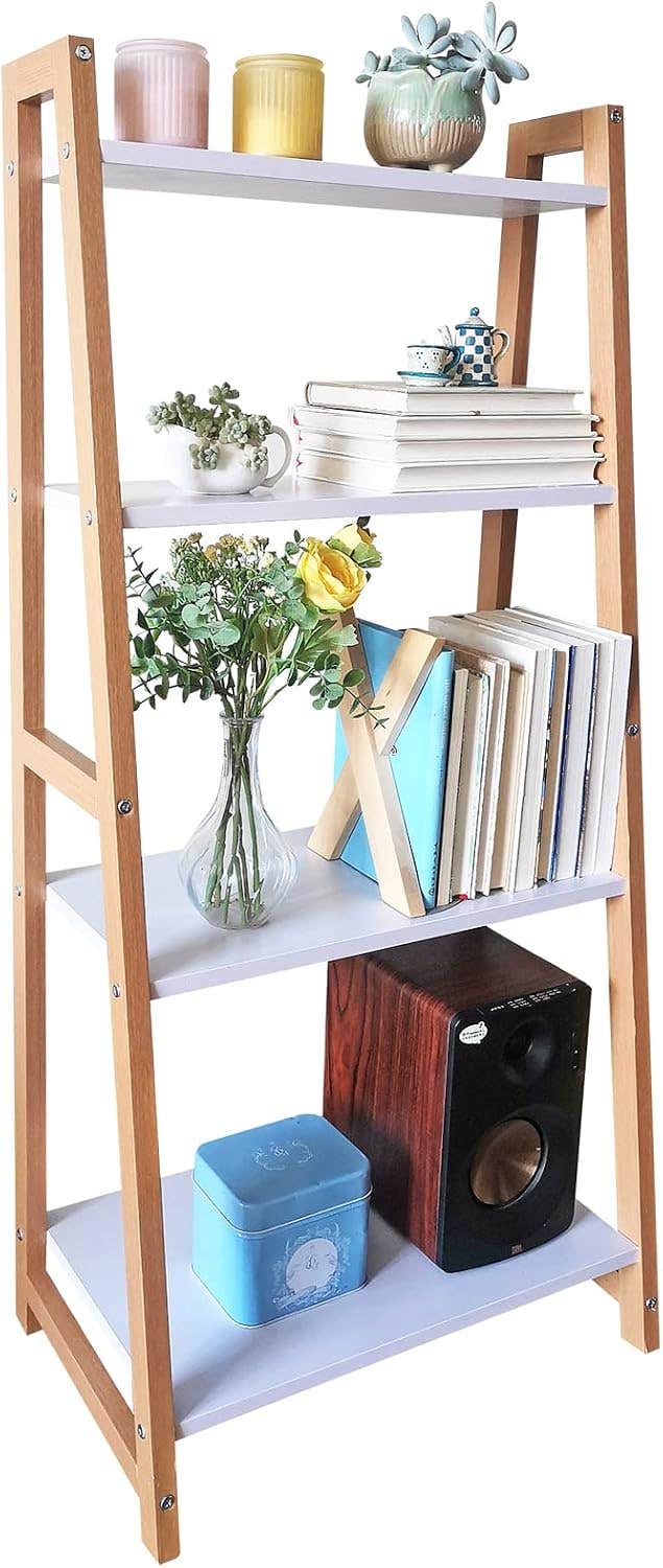 Dabuda 4-Tier Ladder Bookshelf Organizers ,Ladder Shelf Bookcase, Standing Leaning Book Shelves for Room and Office