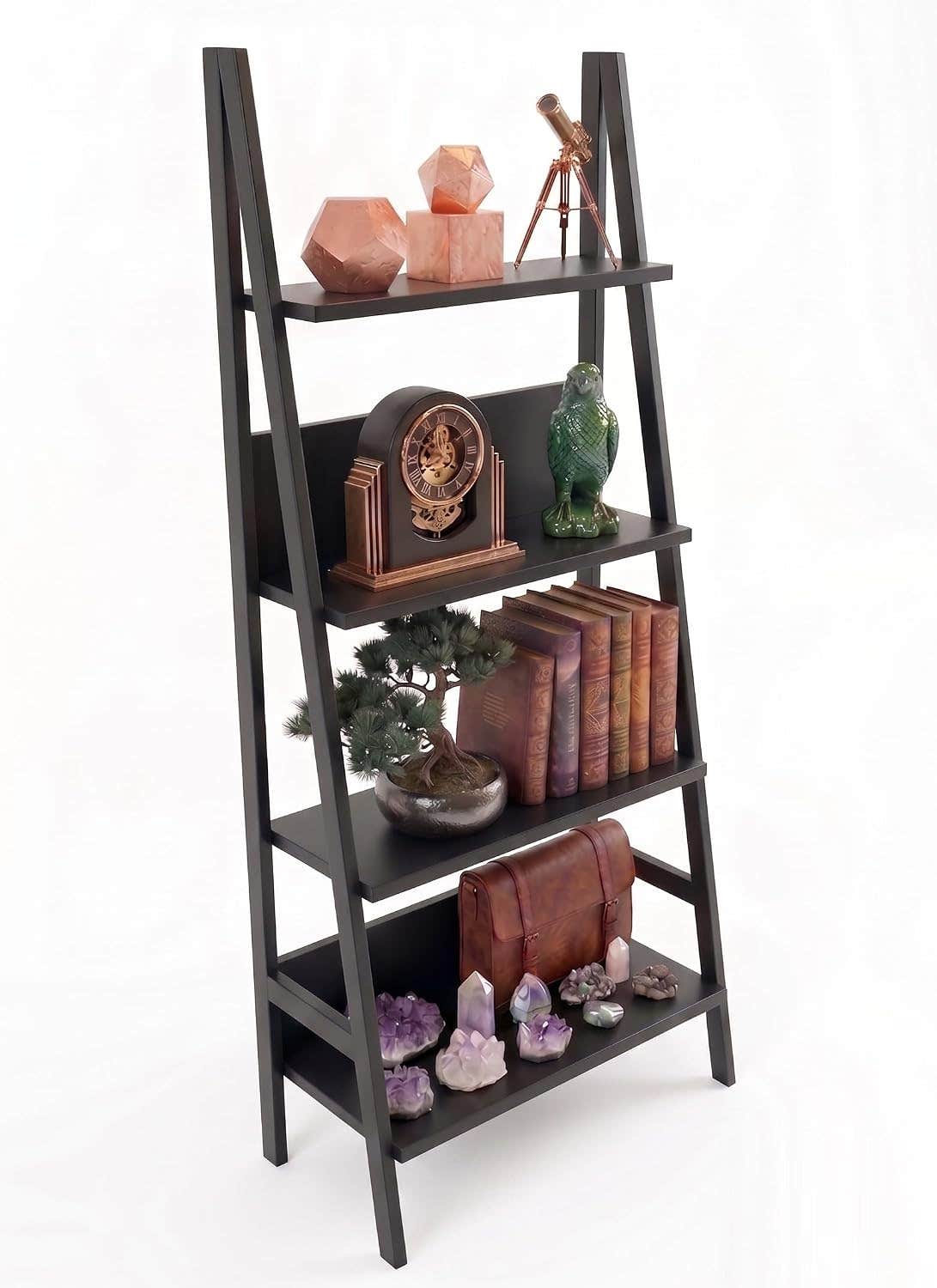 4-Tier Modern Style Bookcase, Wooden Book Shelf with Steel Frame, for Living Room, Bedroom, Office
