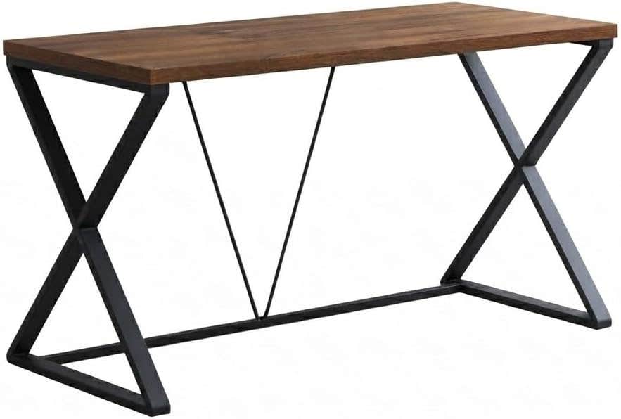 Workspace Modern Industrial Computer Desk | 120x60cm | Black/Brown | Sturdy X-Frame Metal | Home/Office