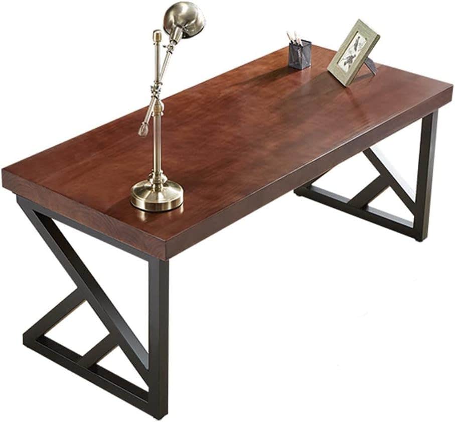 Modern Industrial Dark Brown Pine Computer Desk | Solid Wood & Metal Home Office Table (110.2x39.4")