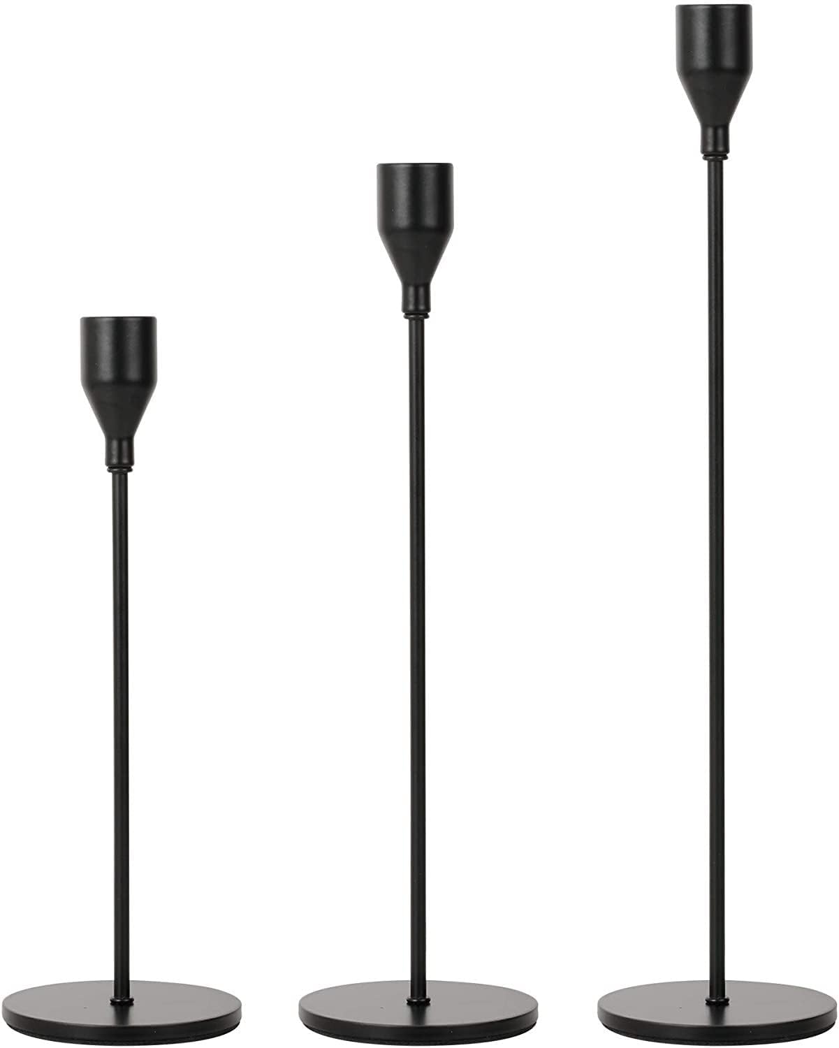 Black Candlestick Holders, Candle Sticks Holder Decor, Set of 3 Candle Stick Holder, Fit 3/4 Thick Candlesticks, Black Taper Candle Holder for Wedding, Dinning, Party, Birthday, Christmas