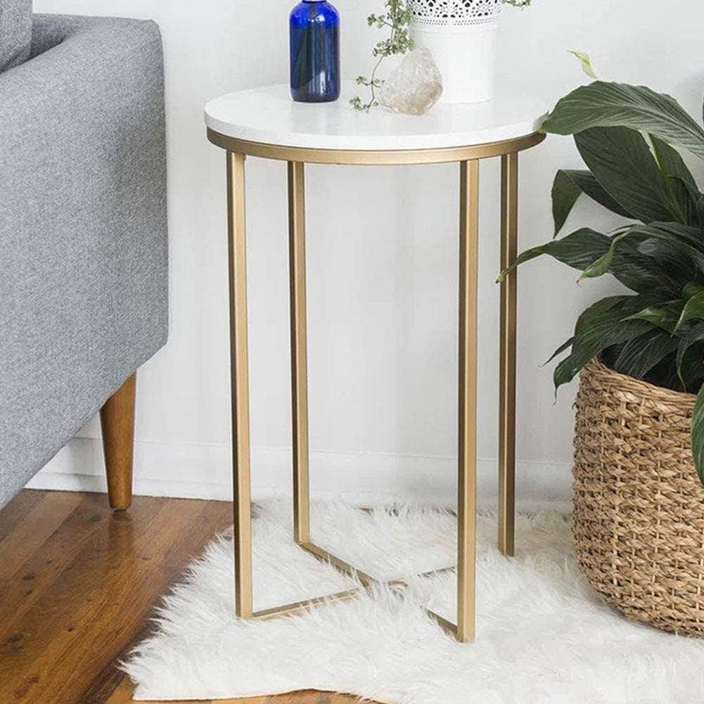 Stellar Stores Round Coffee Table Side Table Nordic-Style Modern End Tea Table with Marbling Design for Living Room or Bedroom