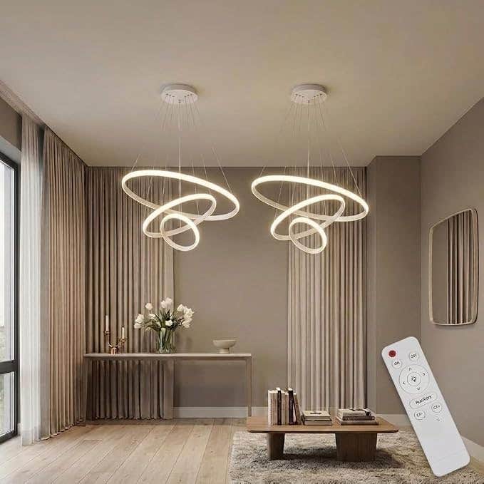 Modern LED Hanging Chandelier 3 Rings Spiral Interlocking, Color Changing - White