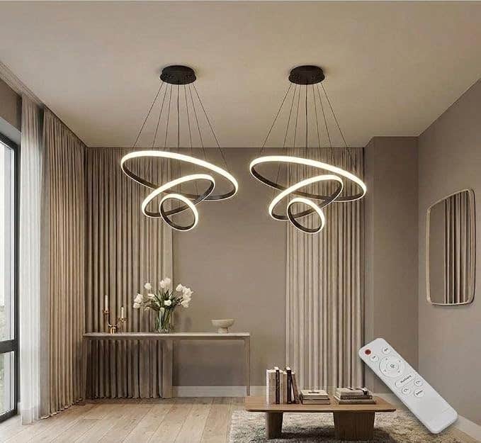 Modern LED Chandelier Set, 2-Piece, 220 V, LED Lighting, 60×60 cm, with Remote Control - Black