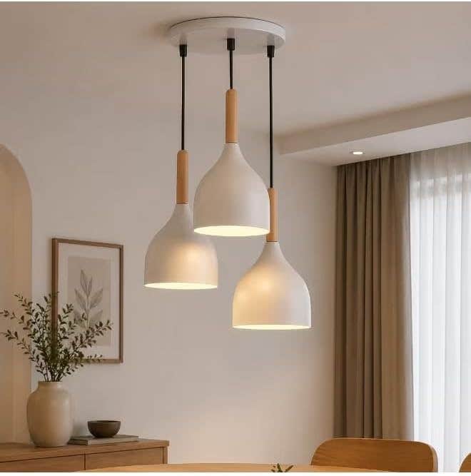 Modern Hanging Chandelier 3 Lighting Metal and Natural Wood - Nordic
