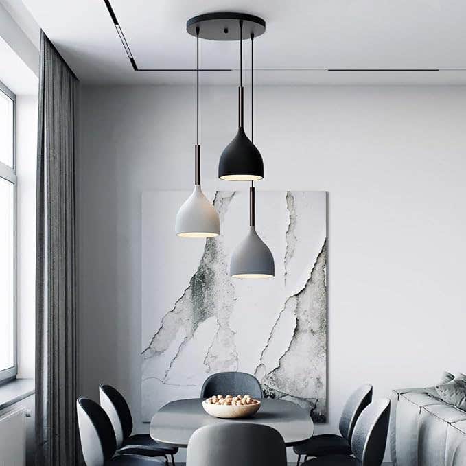 3 Light Hanging Ceiling Chandelier, White, Grey and Black