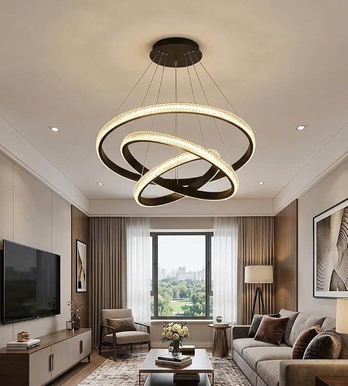 Generic Modern Glam Black LED Chandelier, 25x60x9 cm, Living Room, Bedroom