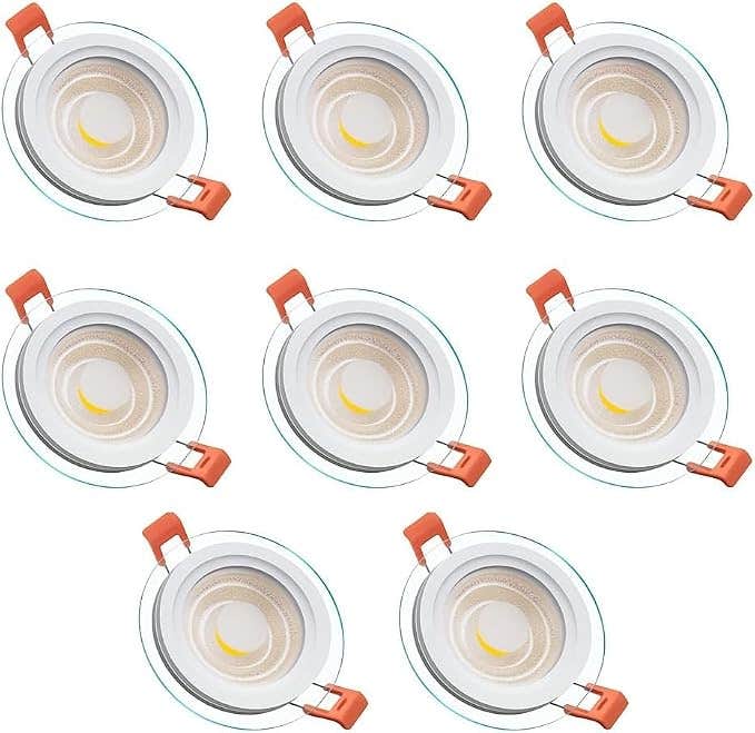 Set of 8 LED Glass Ceiling Lights, 6W, 3 Color Temperatures, Modern Round Design