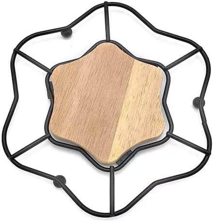 Wooden Star Shape Coaster and Hot Pot Holder - Modern Brown Metal Base