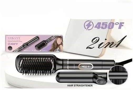Sowokani Digital Hair Brush Comb + Iron Straightener - 2-in-1 Styling Device