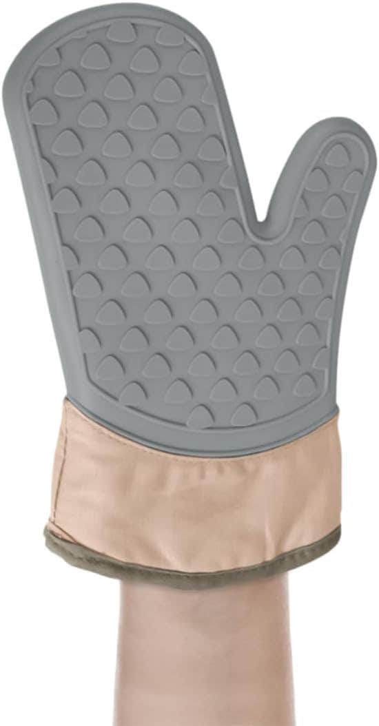 Silicone Heat Resistant Oven Gloves with Cotton Lining - Grey