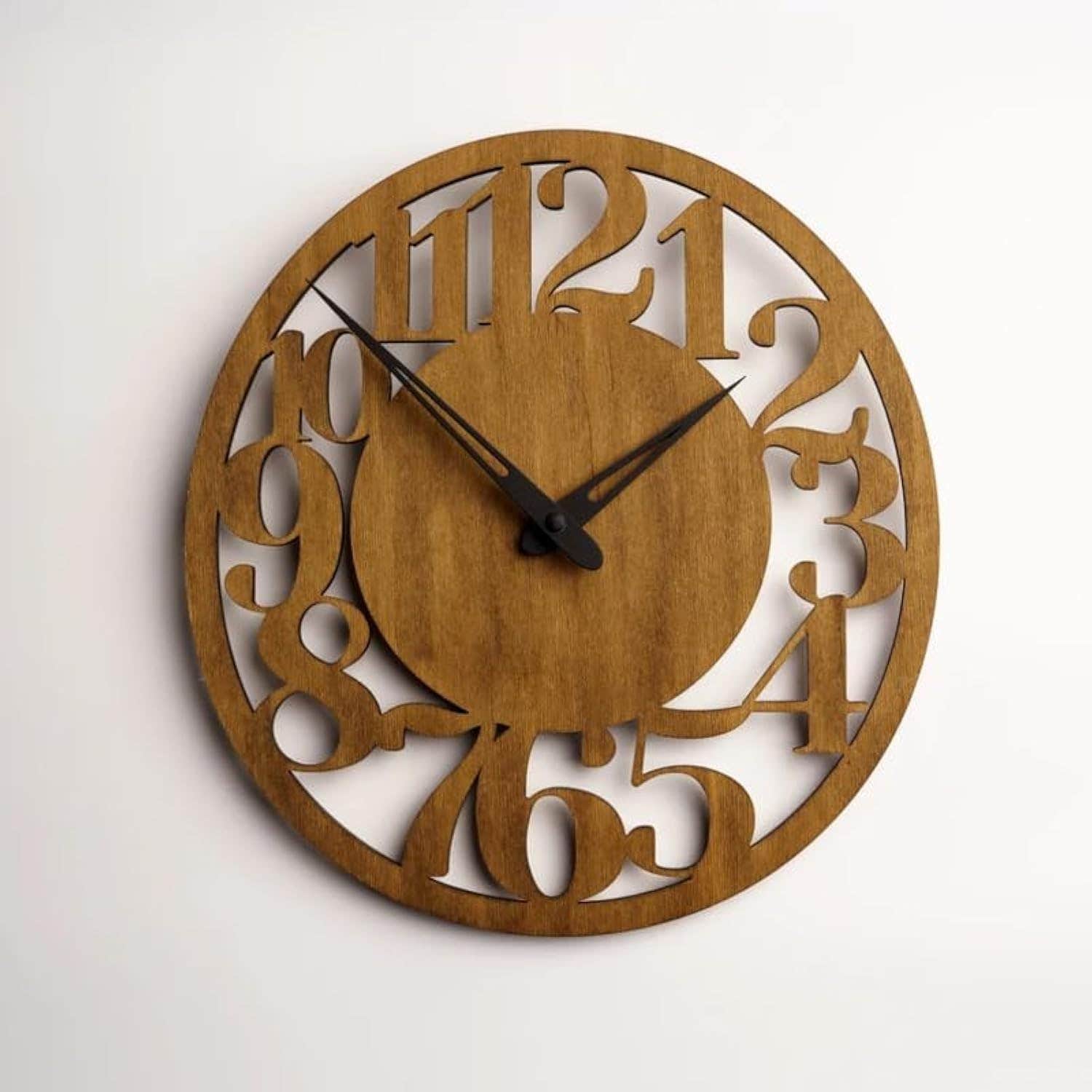 Home Gallery Modern Brown Wooden Wall Clock 40cm - Timer Feature