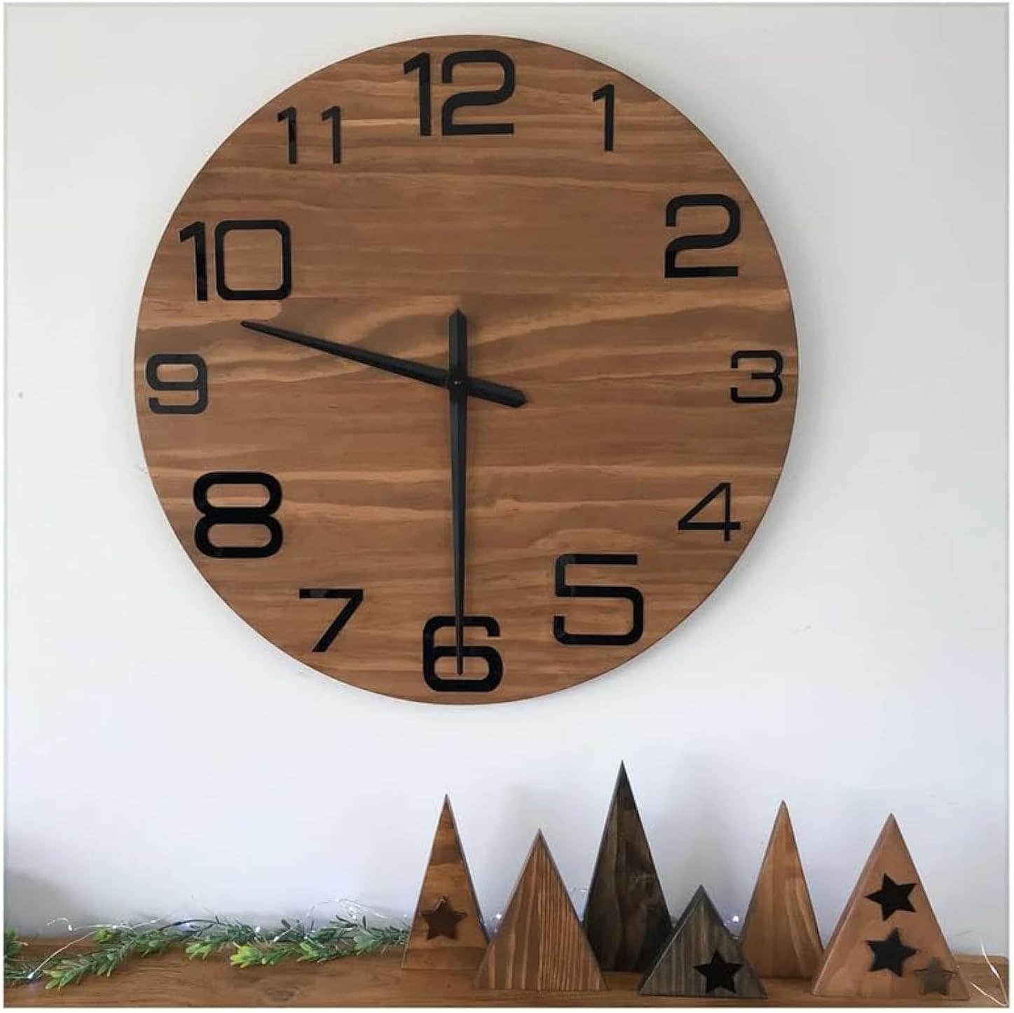 Modern Brown Wooden Wall Clock - 60 cm Diameter - Lightweight - Home Gallery