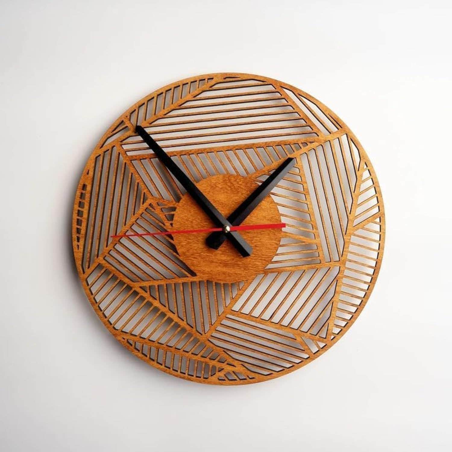 Home Gallery Brown Wood Wall Clock - Modern 40cm Round Analog Clock - Lightweight - Battery Powered - Bedroom, Living Room, Office