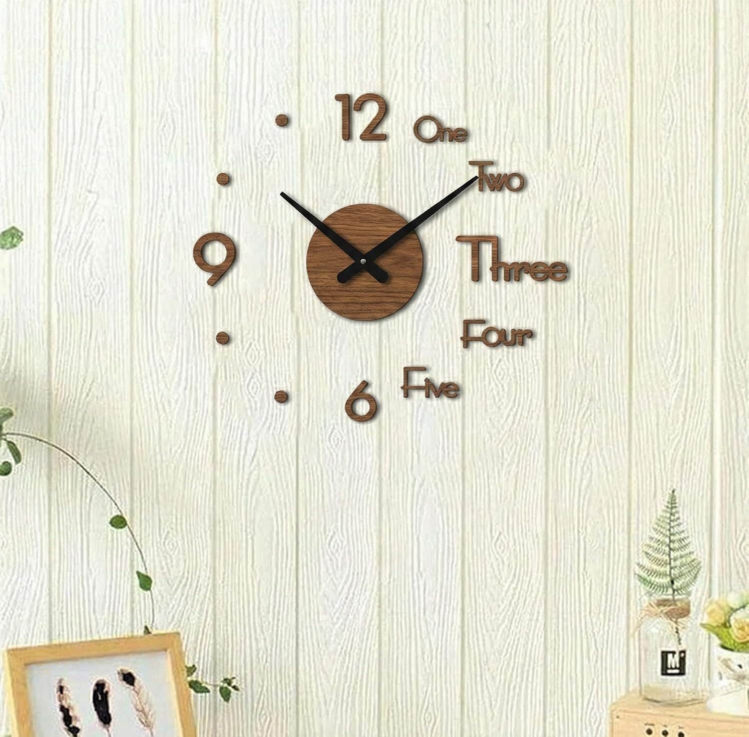 Home Gallery 3D Brown Wood Wall Clock - 80cm - Mix Numbers with Dots
