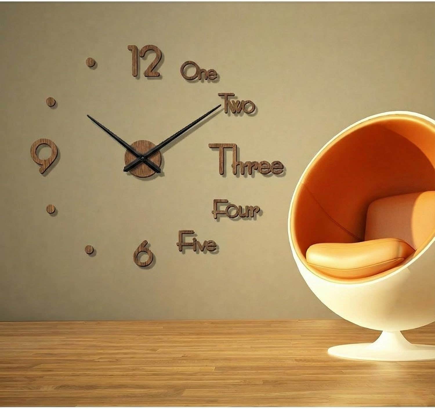 Modern 3D Brown Wood Wall Clock - 120 cm Display Shelf Feature