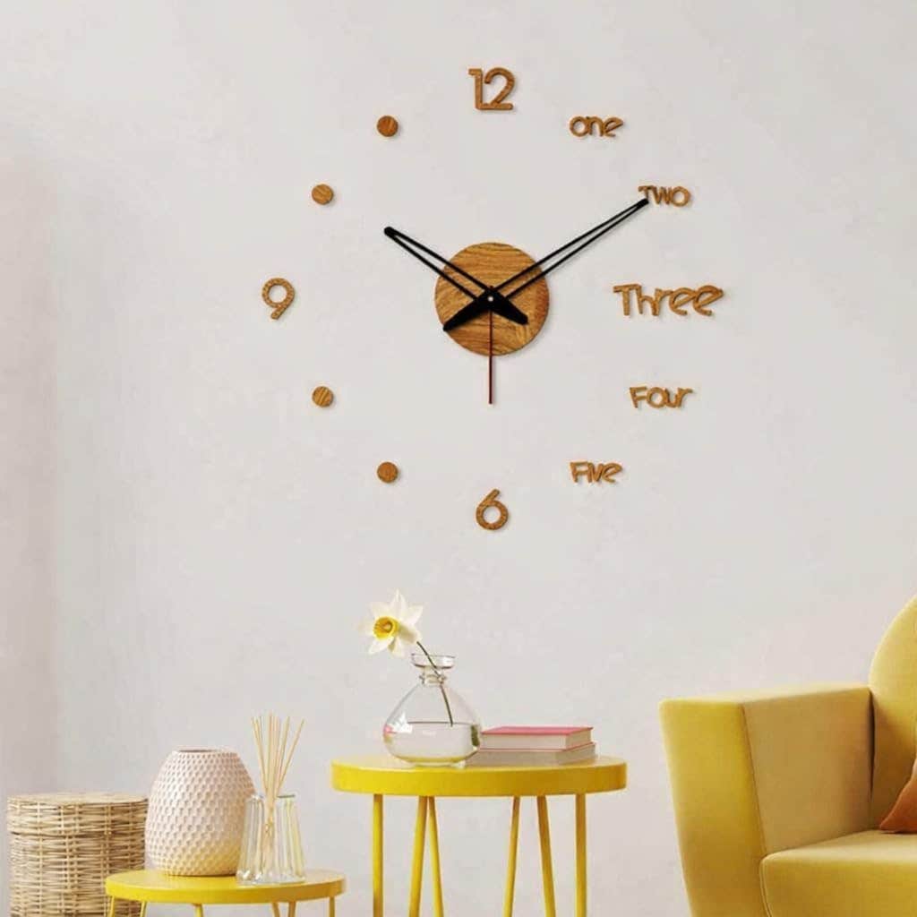 Brown Wood 3D Infinity Wall Clock - Words with Numbers - 80cm