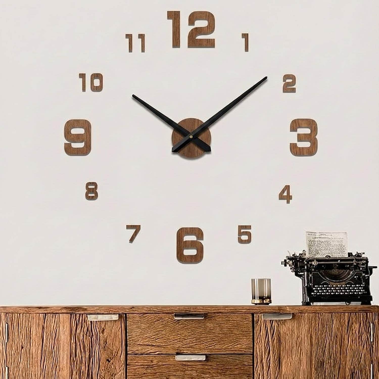 Large Brown Wood DIY Modern Wall Clock - 120 cm - Home Gallery