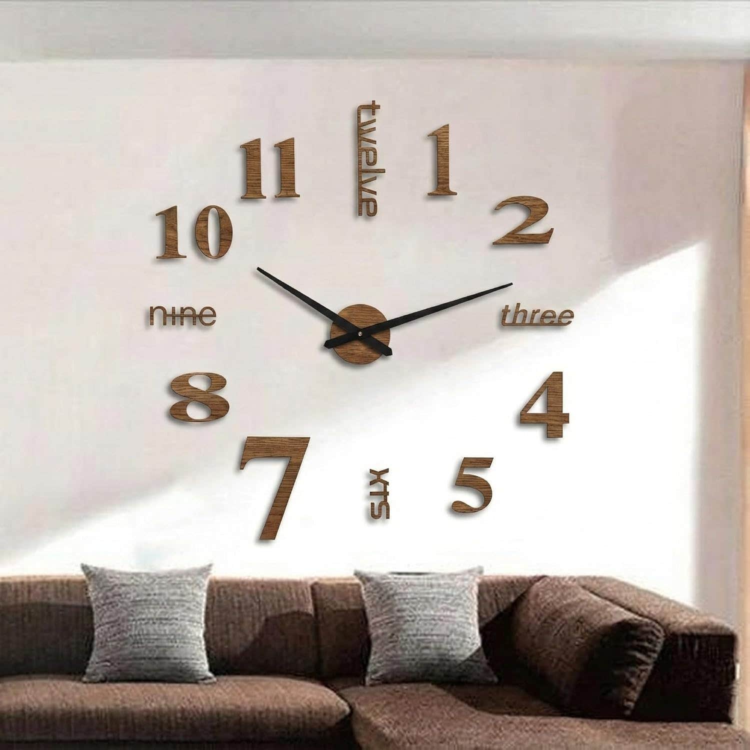 Large Brown 3D Frameless Wood Wall Clock - 120 cm
