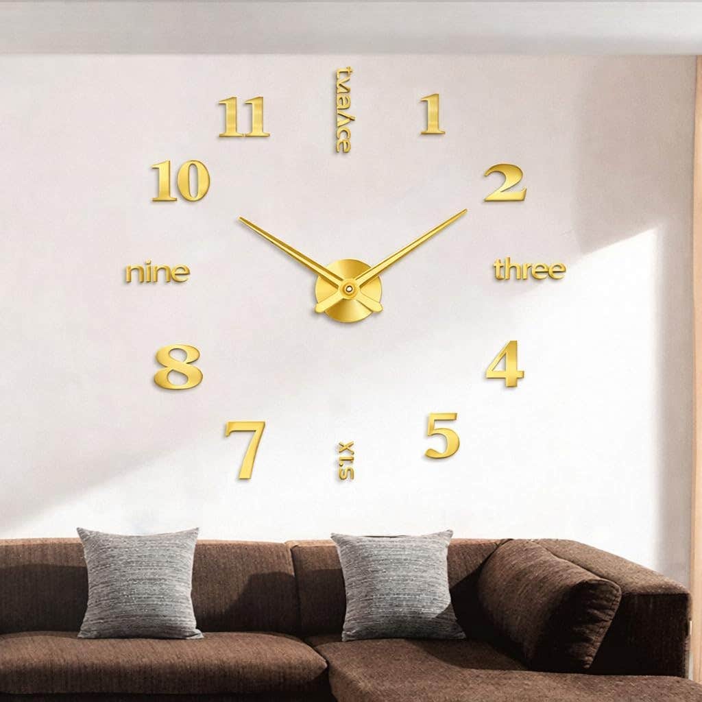 Home Gallery Large Black 3D Frameless Wall Clock - Gold Finish - 80 cm