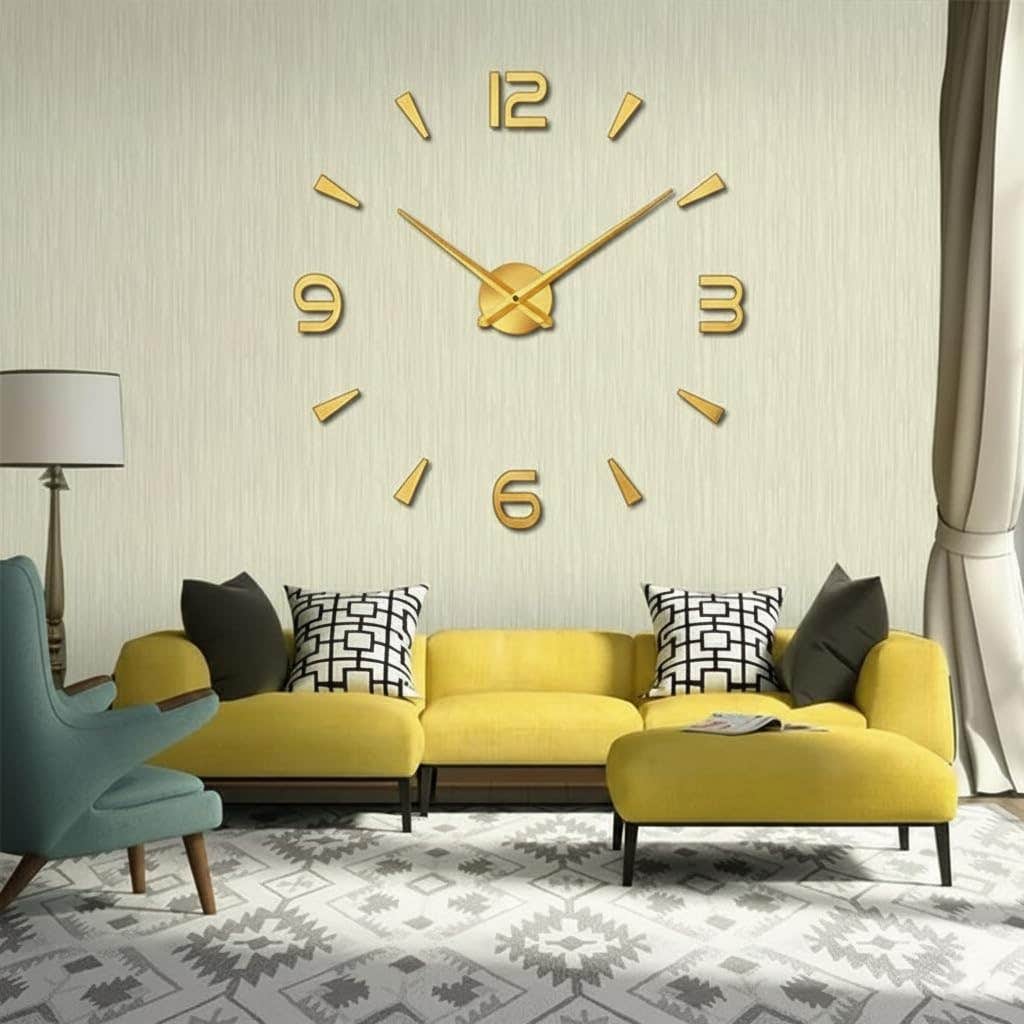 Large 3D Gold Wooden Wall Clock - Home Gallery - 120cm