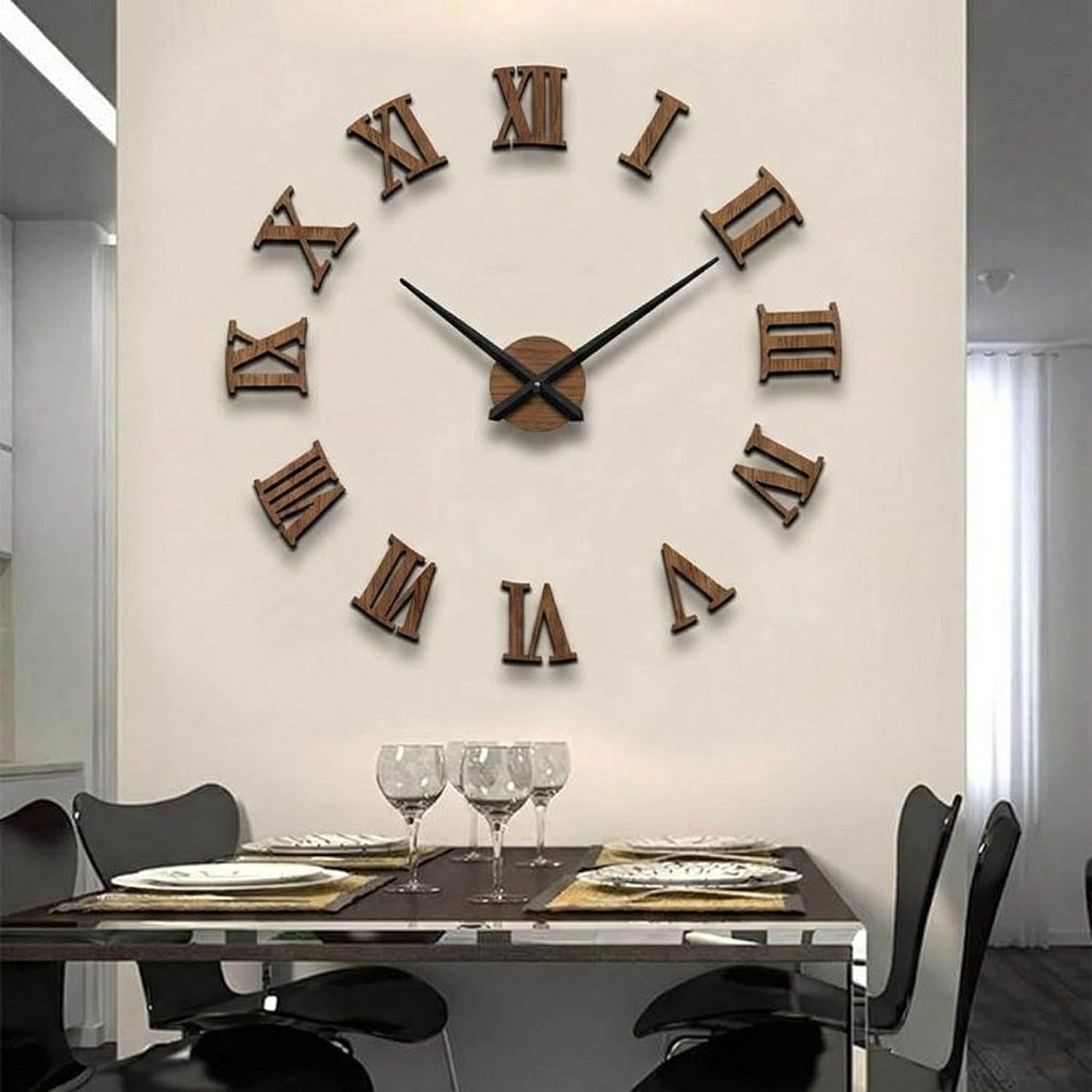 Large Brown Wood Roman Numeral 3D Wall Clock - 120 cm