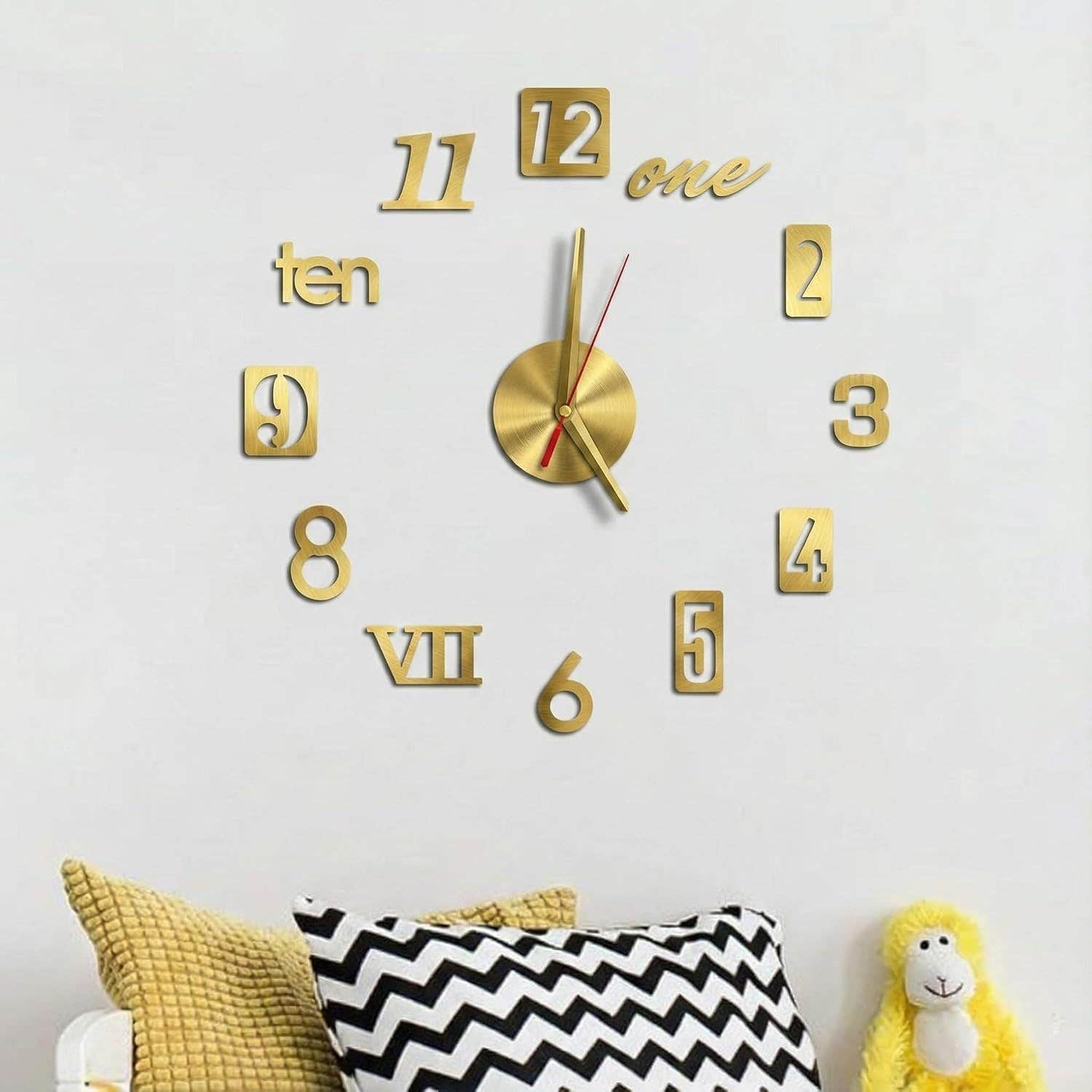 "Modern Wood Wall Clock - DIY 3D Design - Gold - 120 cm"