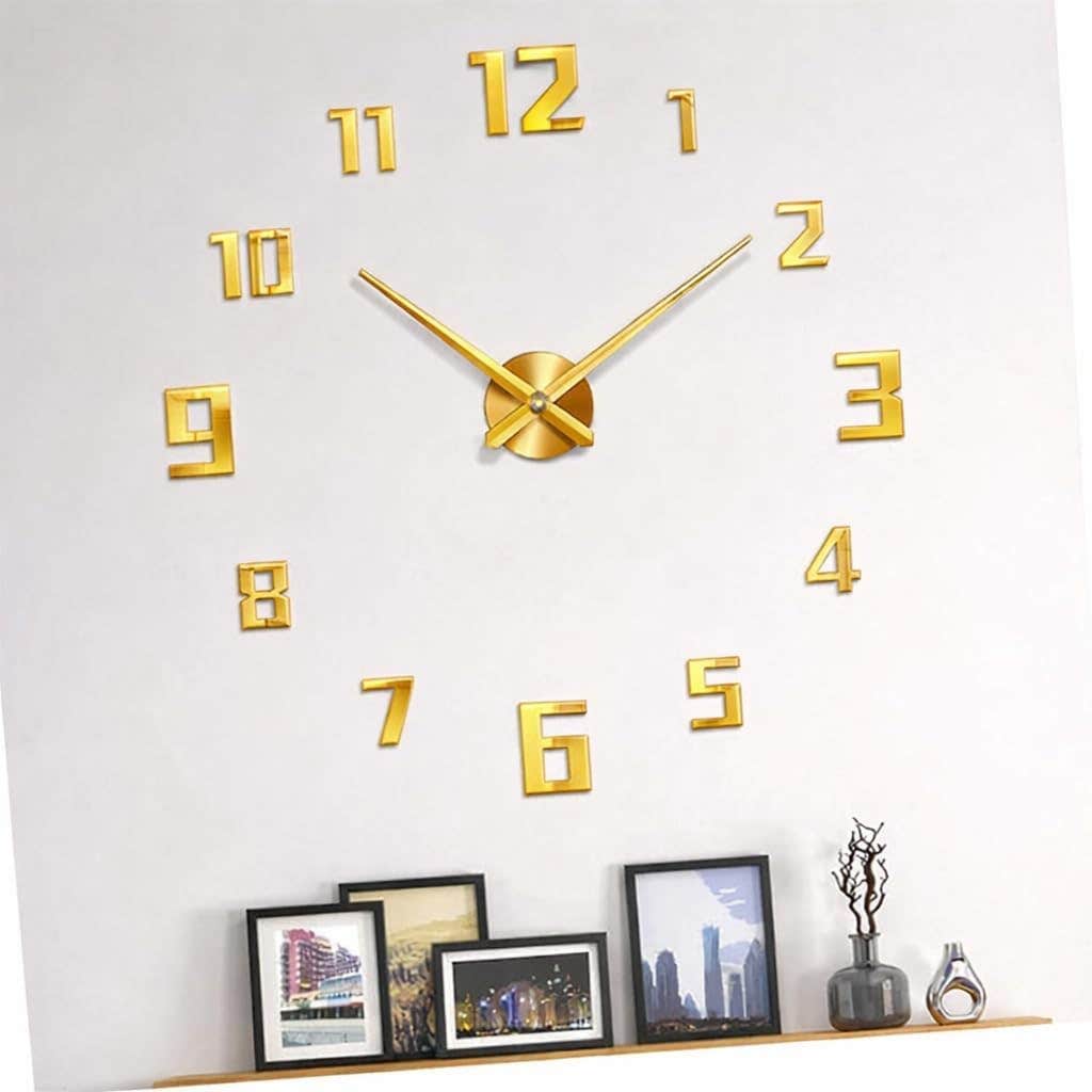 Modern 3D Frameless Gold Wood Wall Clock - 120 cm