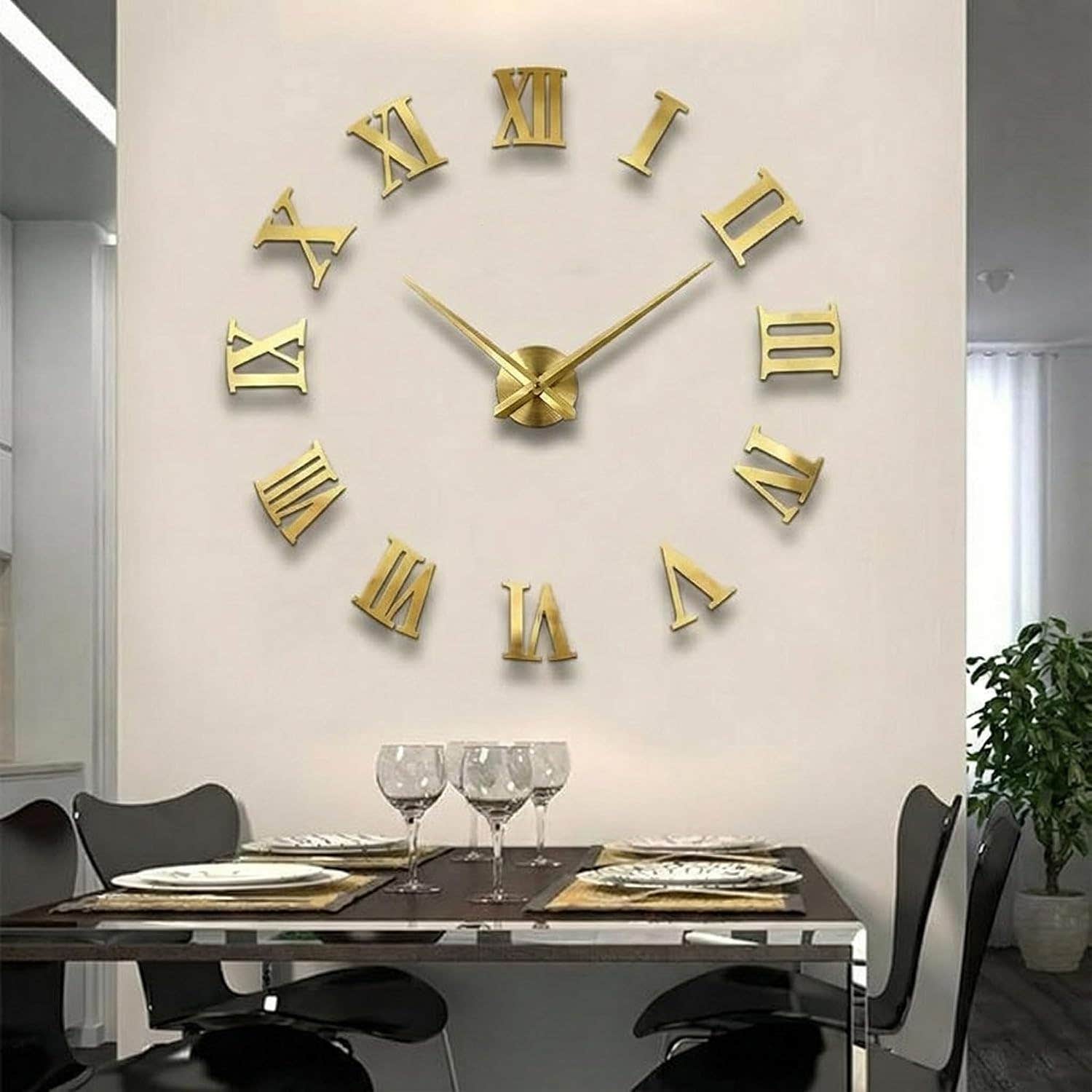 Luxurious 3D Gold Roman Numeral Wall Clock - 120cm Wood Frame