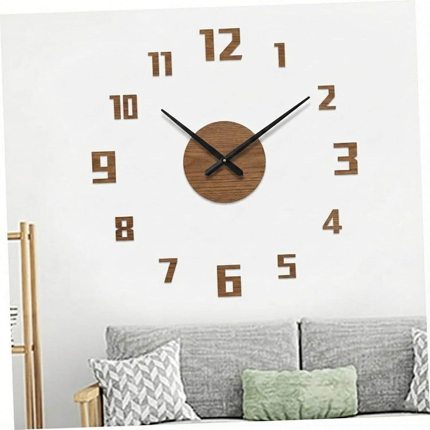 Modern 3D Frameless Brown Wood Wall Clock - 120 cm