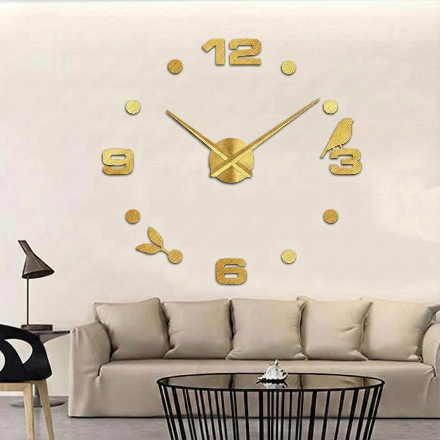 Home Gallery Modern 3D Wall Clock with Bird Detail - Gold Wood 80cm